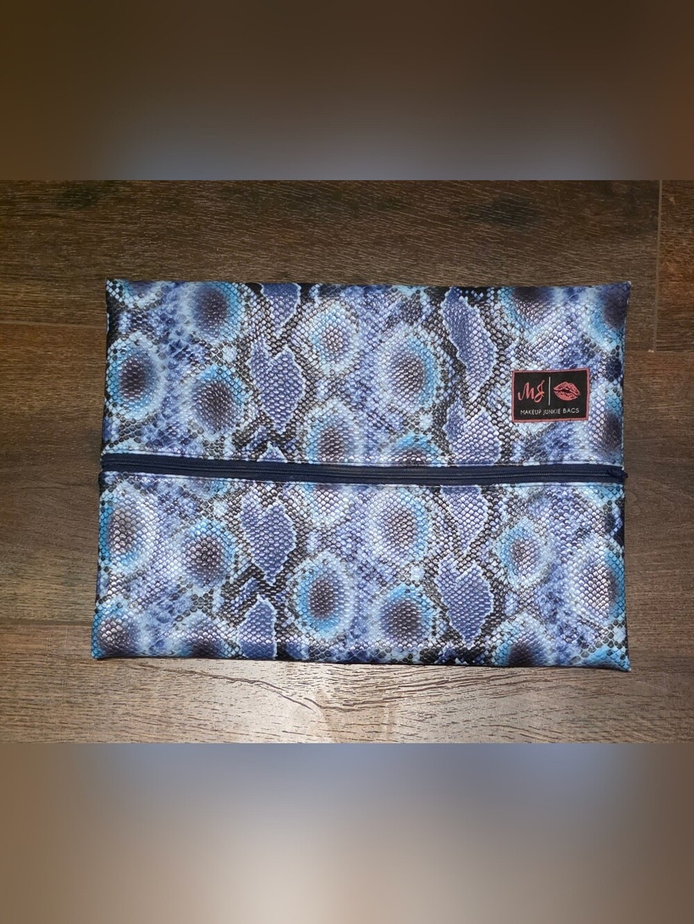 Blue Snake-Print Makeup Junkie Travel Pouch